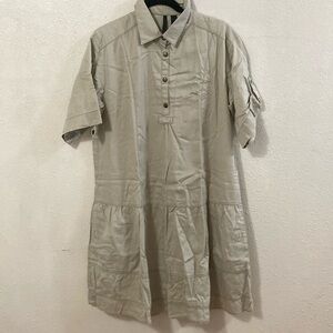 MNG  casual dress short sleeve cotton Beige pocket collared Size M